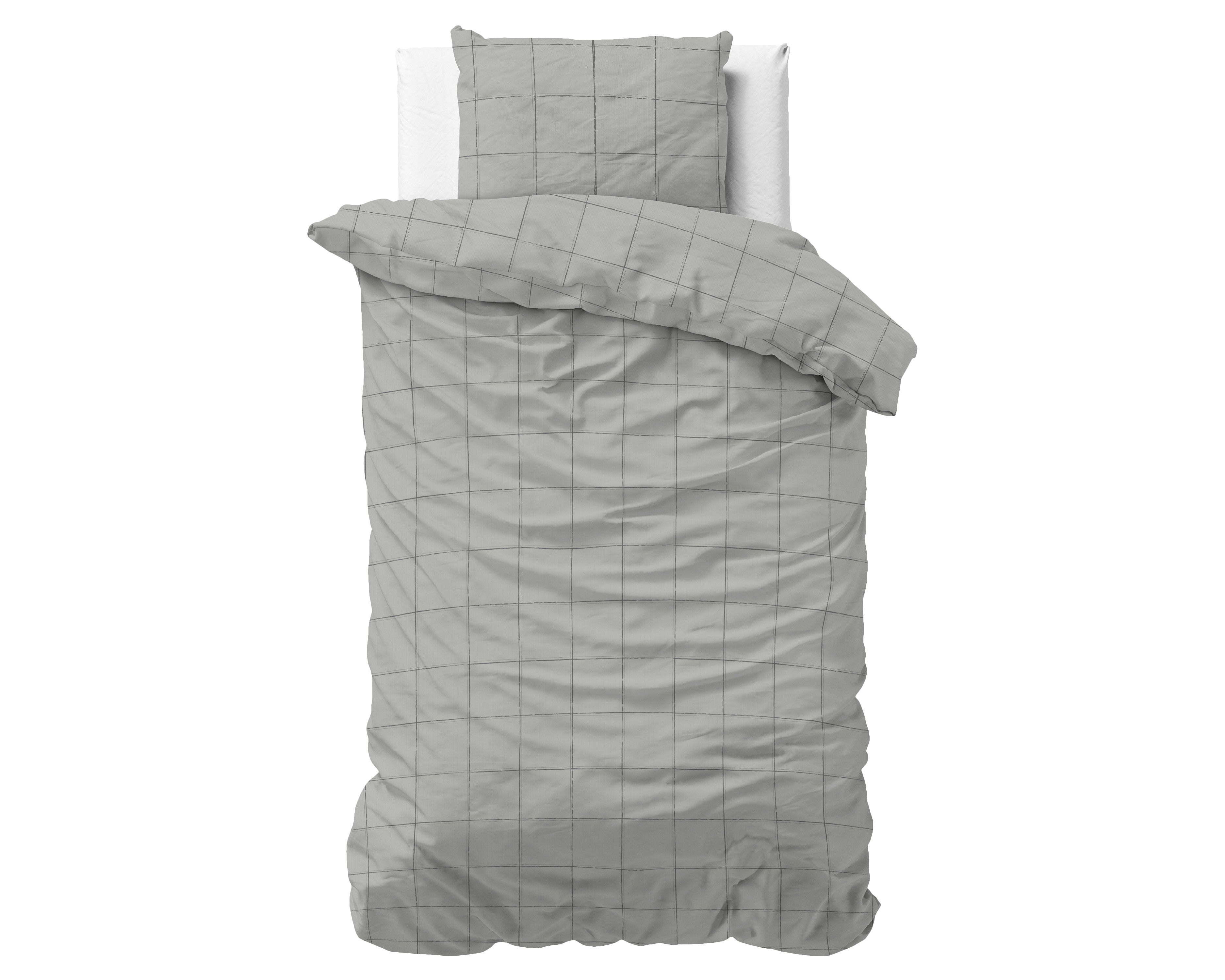 Saten posteljnina Deep check Grey