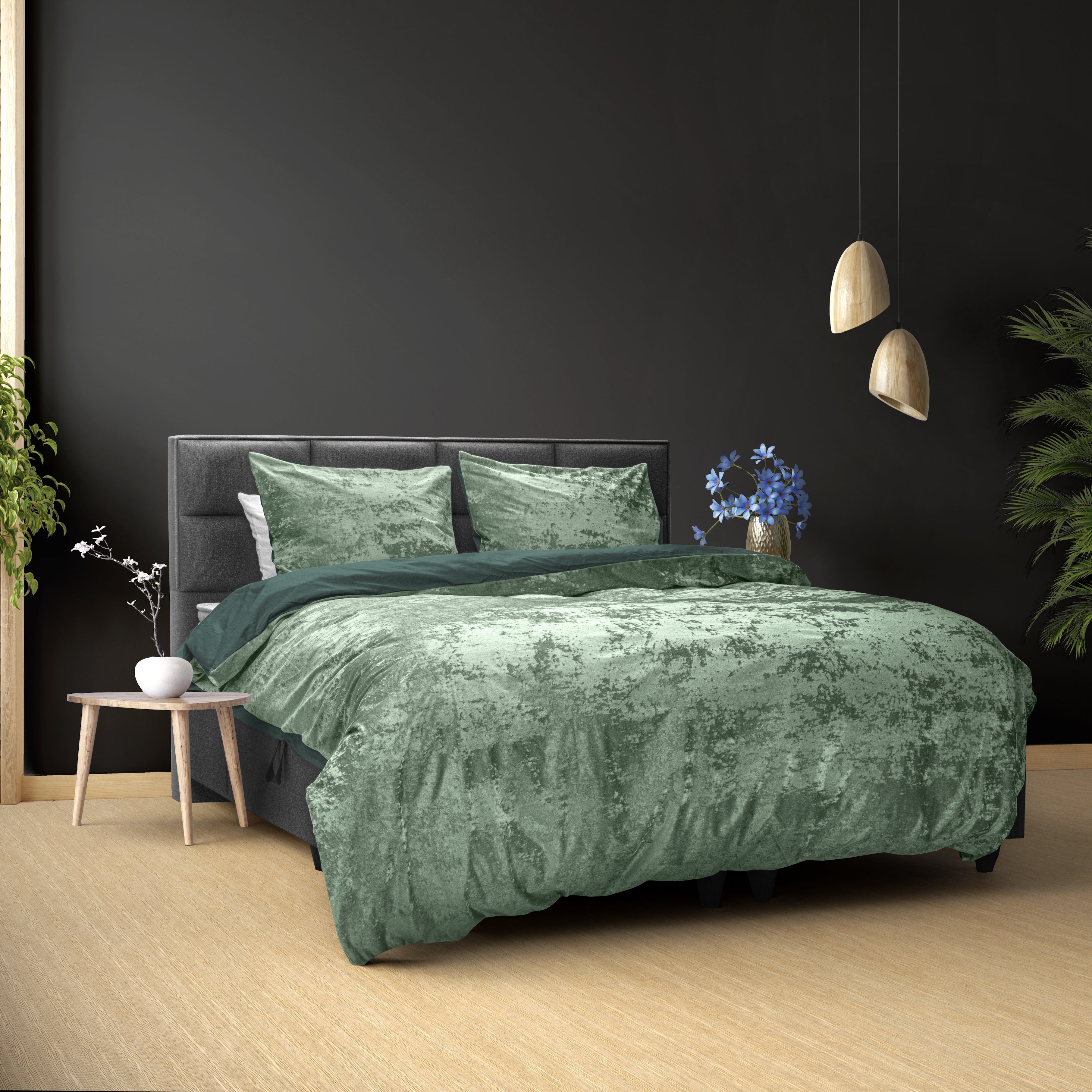 Crushed Velvet Bombaž posteljnina Dark Green