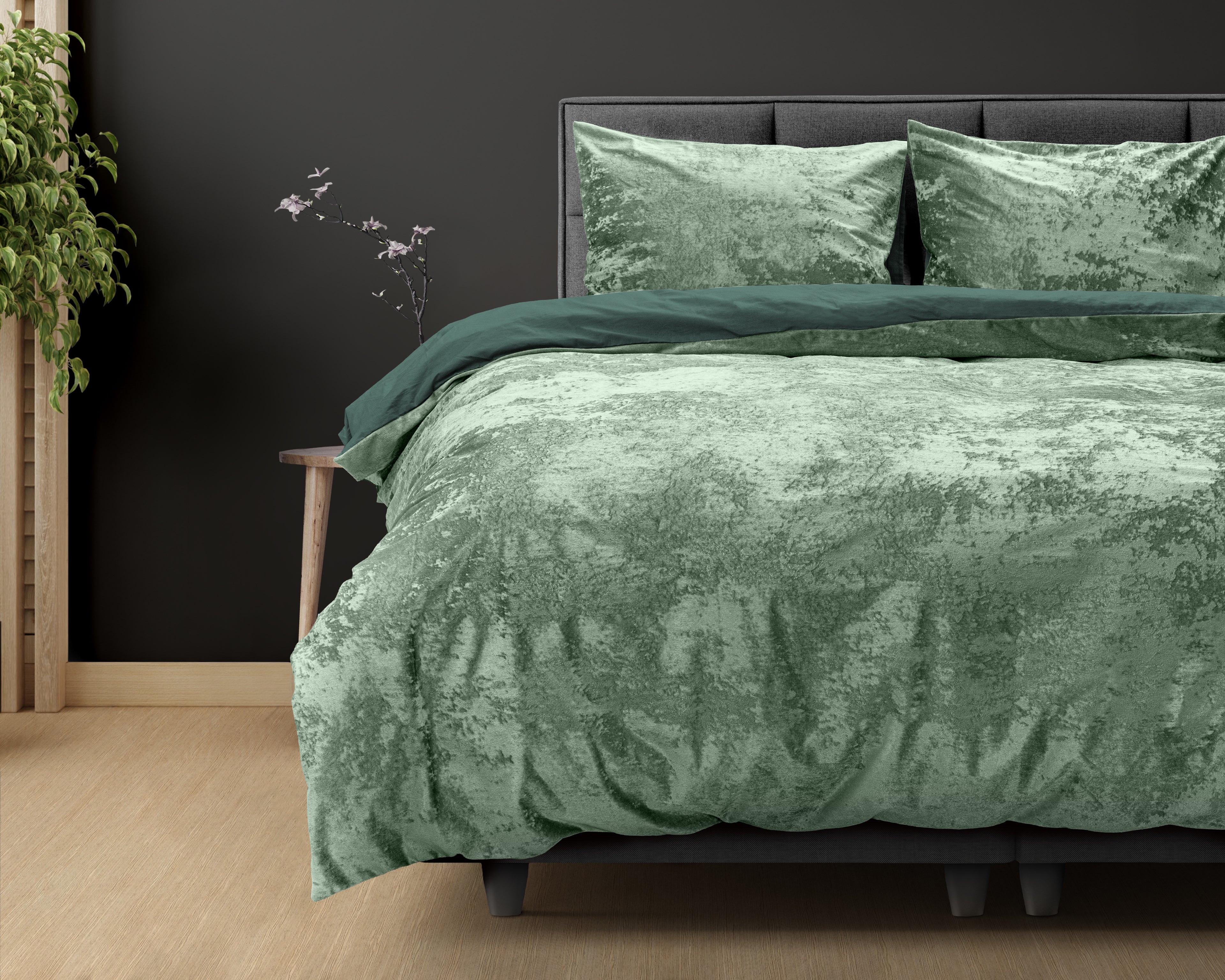 Crushed Velvet Bombaž posteljnina Dark Green