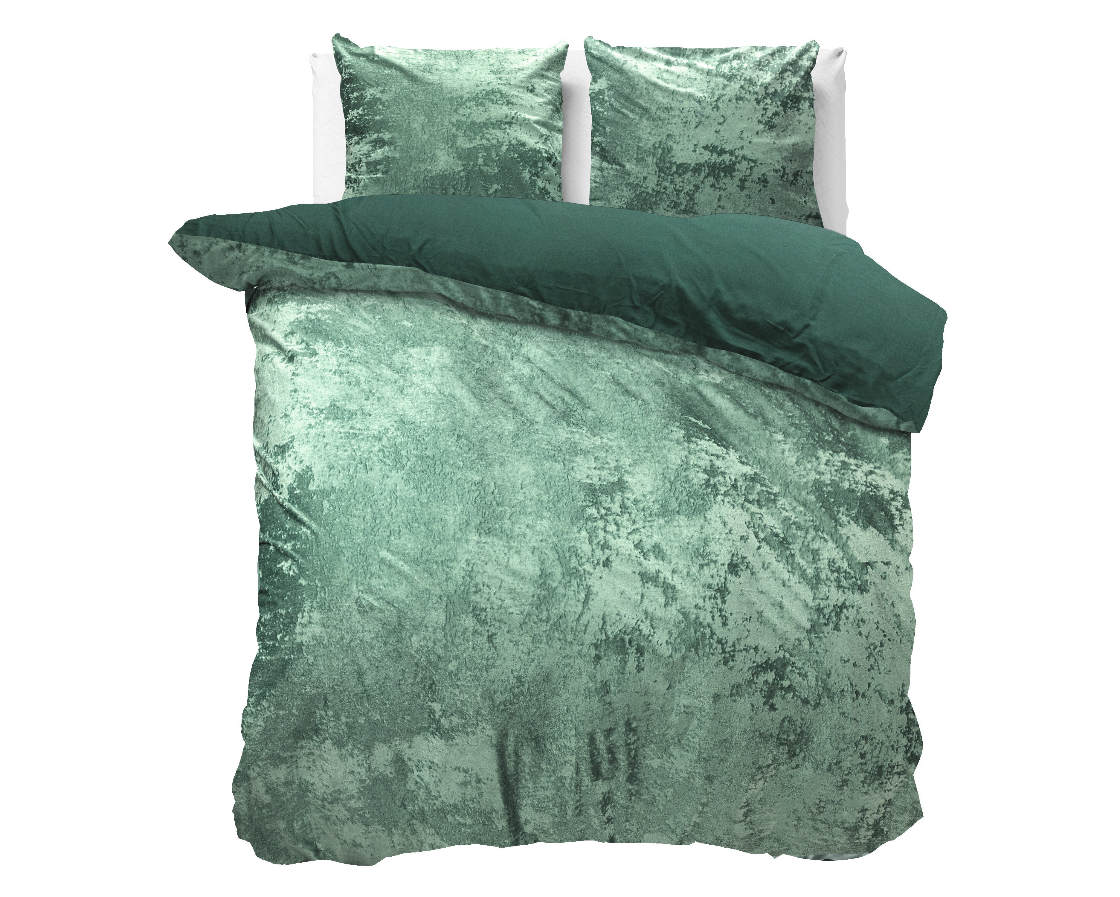 Crushed Velvet Bombaž posteljnina Dark Green