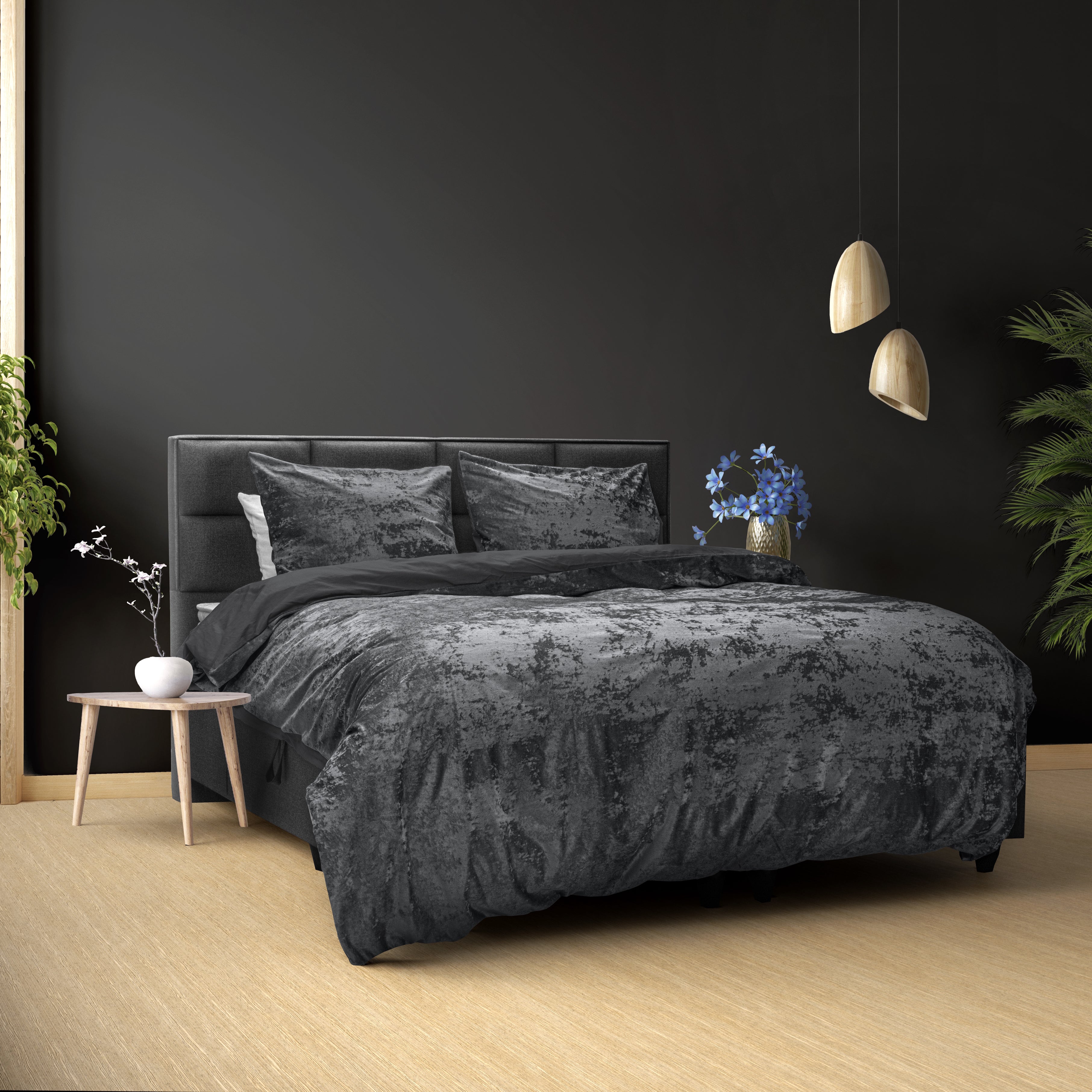 Crushed Velvet Bombaž posteljnina Volcanic Antracit