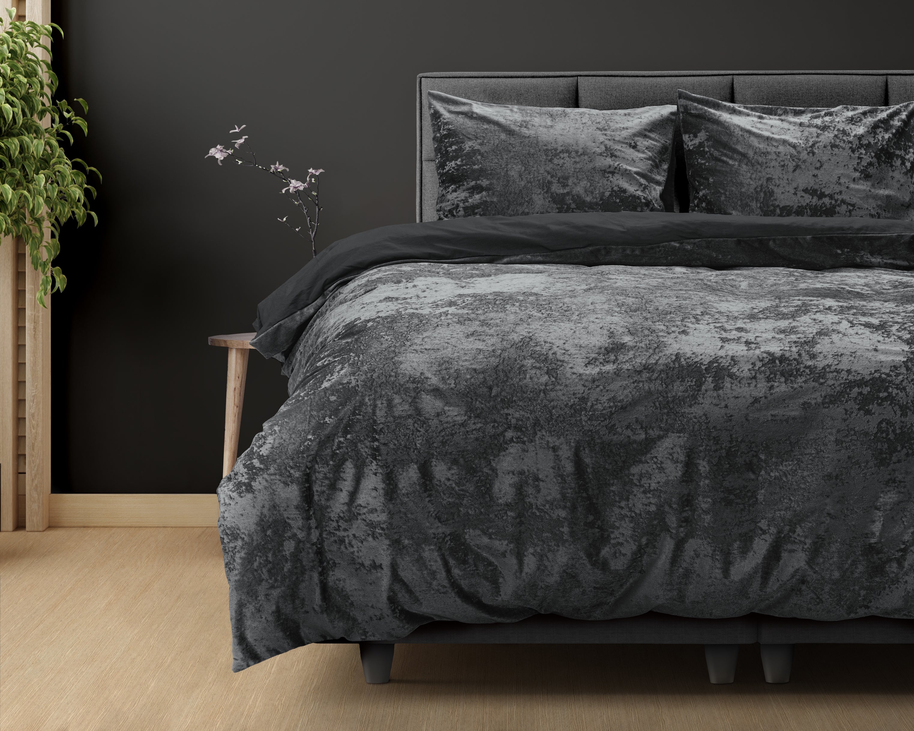 Crushed Velvet Bombaž posteljnina Volcanic Antracit