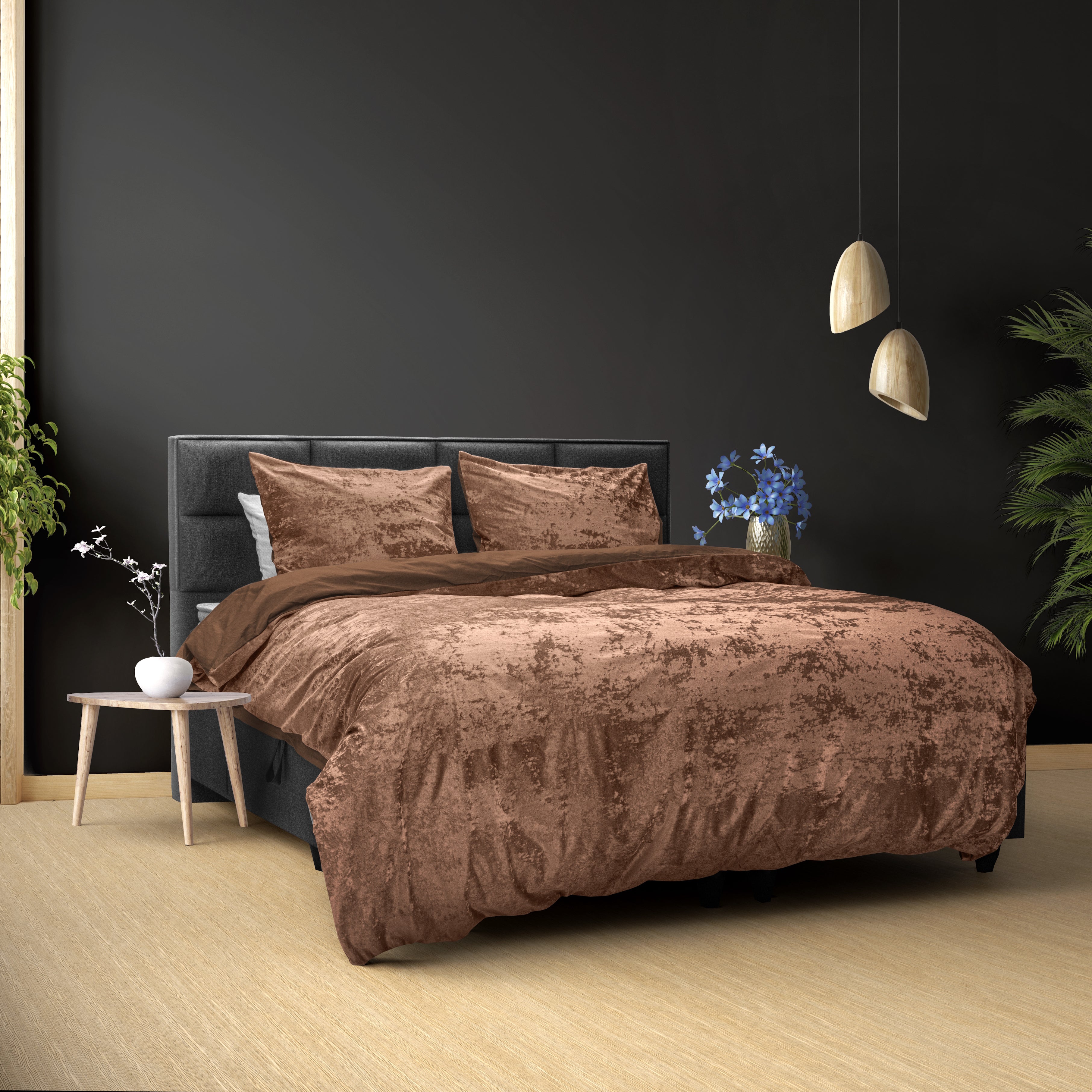 Crushed Velvet Bombaž posteljnina Wood Brown
