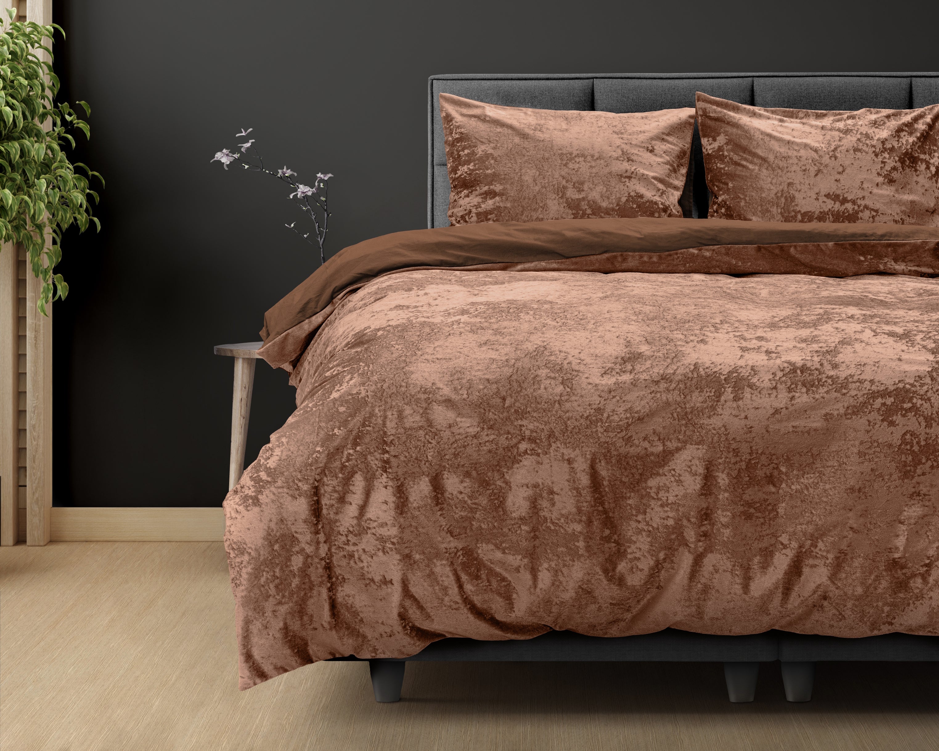 Crushed Velvet Bombaž posteljnina Wood Brown
