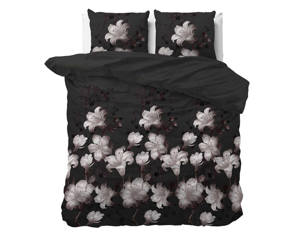 Bombažna posteljnina Dark Flower črna