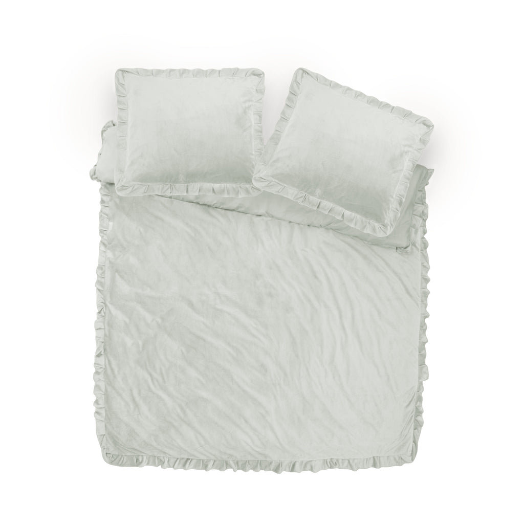 Žametna posteljnina Ruffles bela