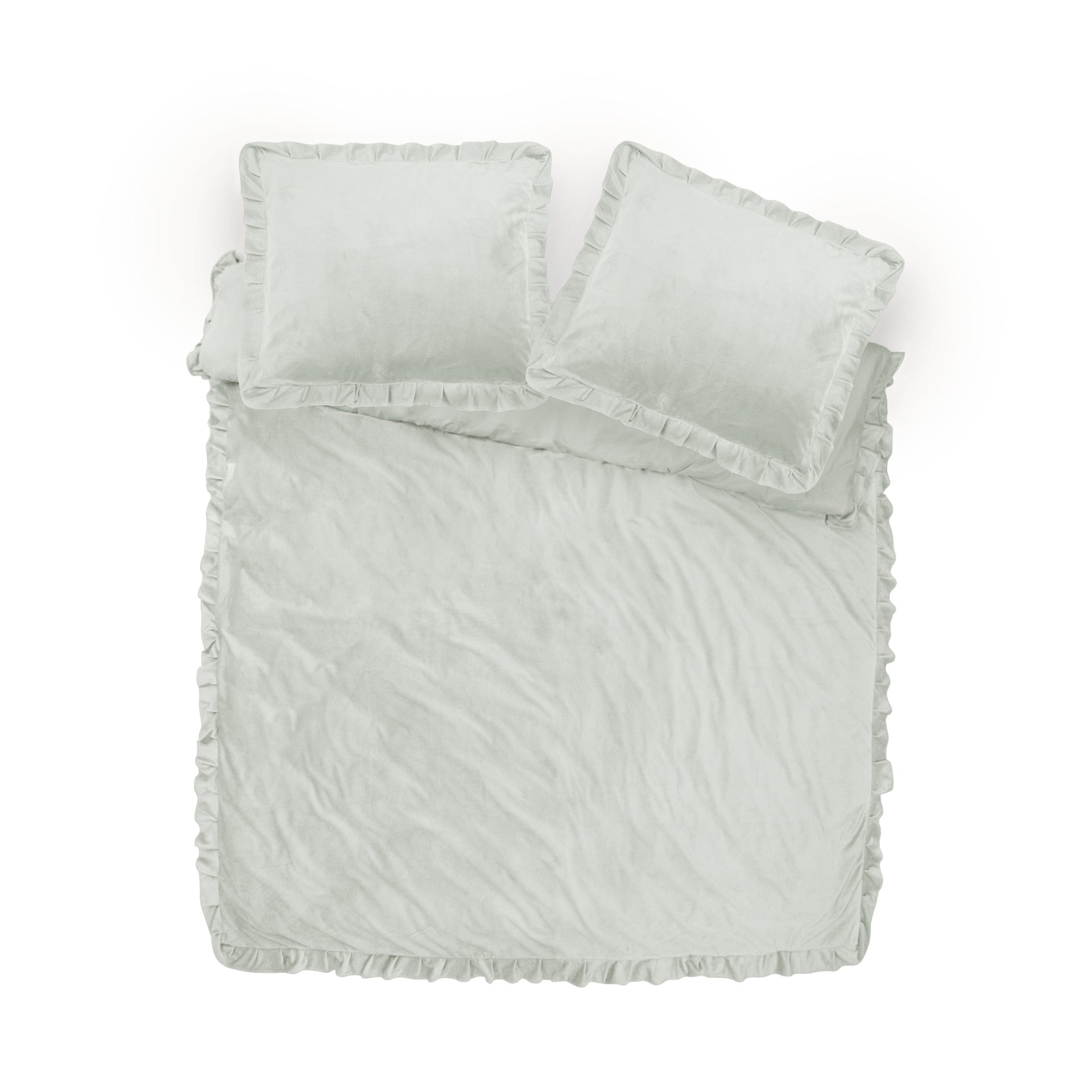 Žametna posteljnina Ruffles bela
