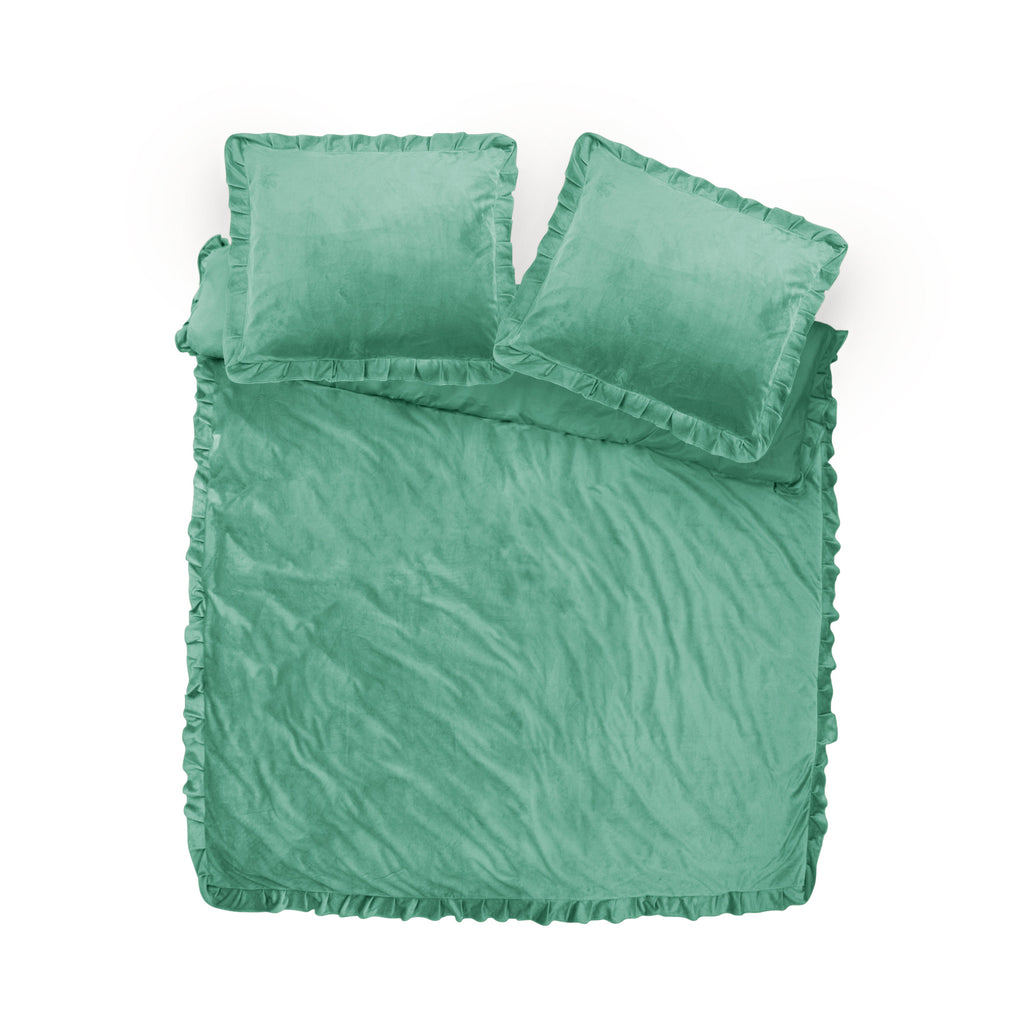 Žametna posteljnina Ruffles zelena