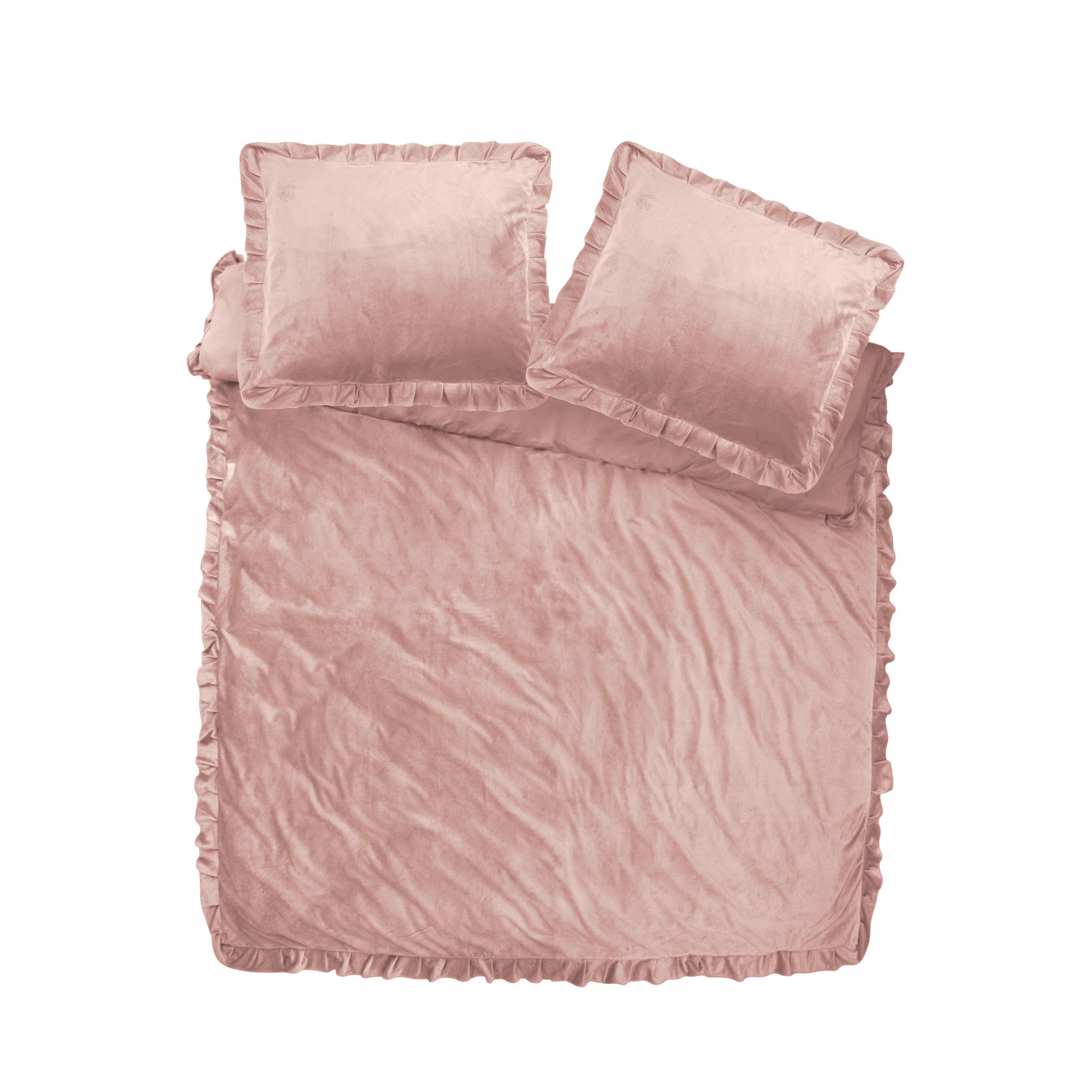 Žametna posteljnina Ruffles roza