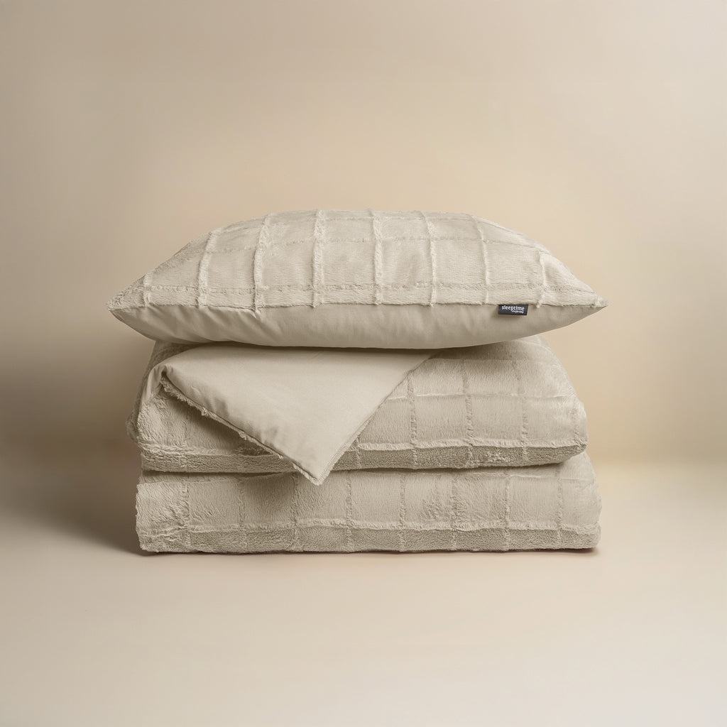 Faux Fur Check Beige