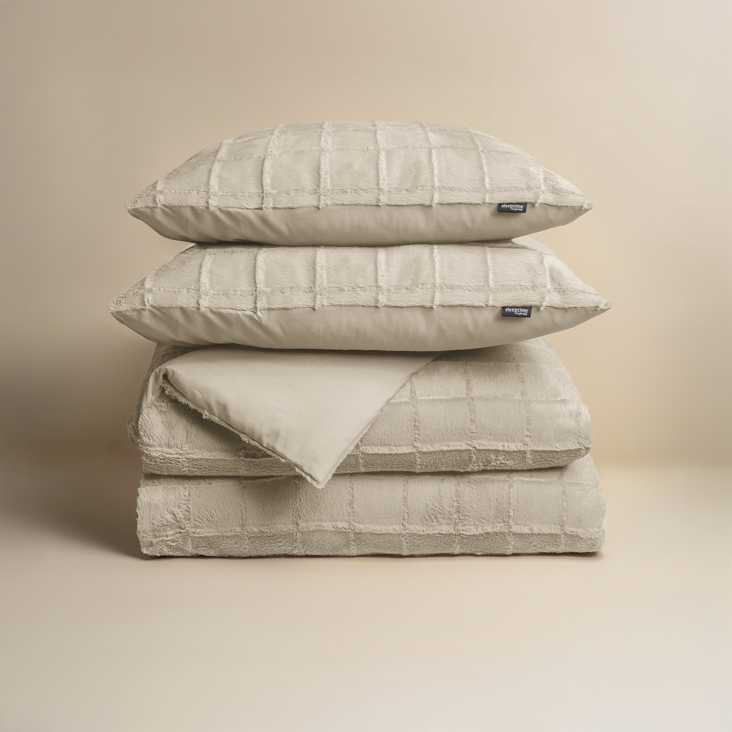 Faux Fur Check Beige