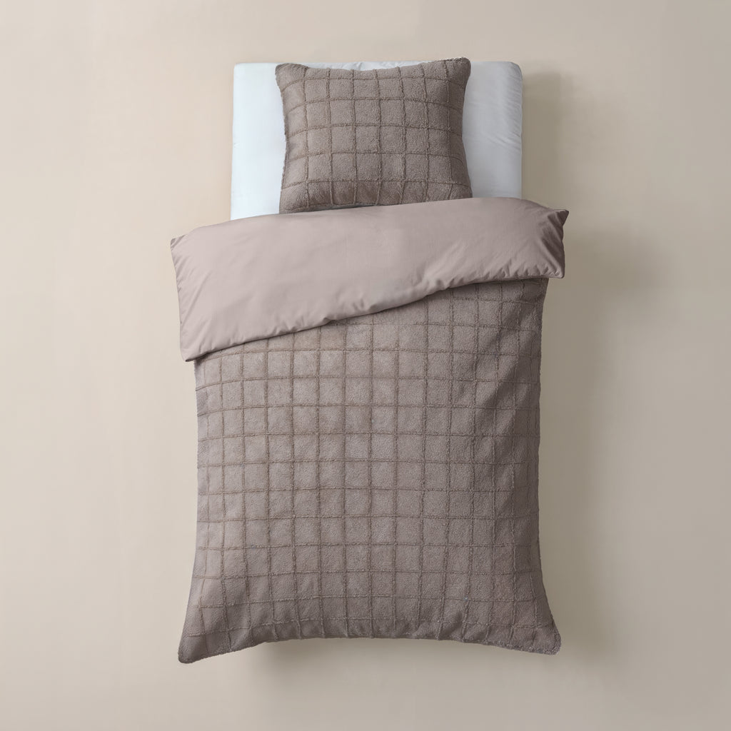 Faux Fur Check Taupe