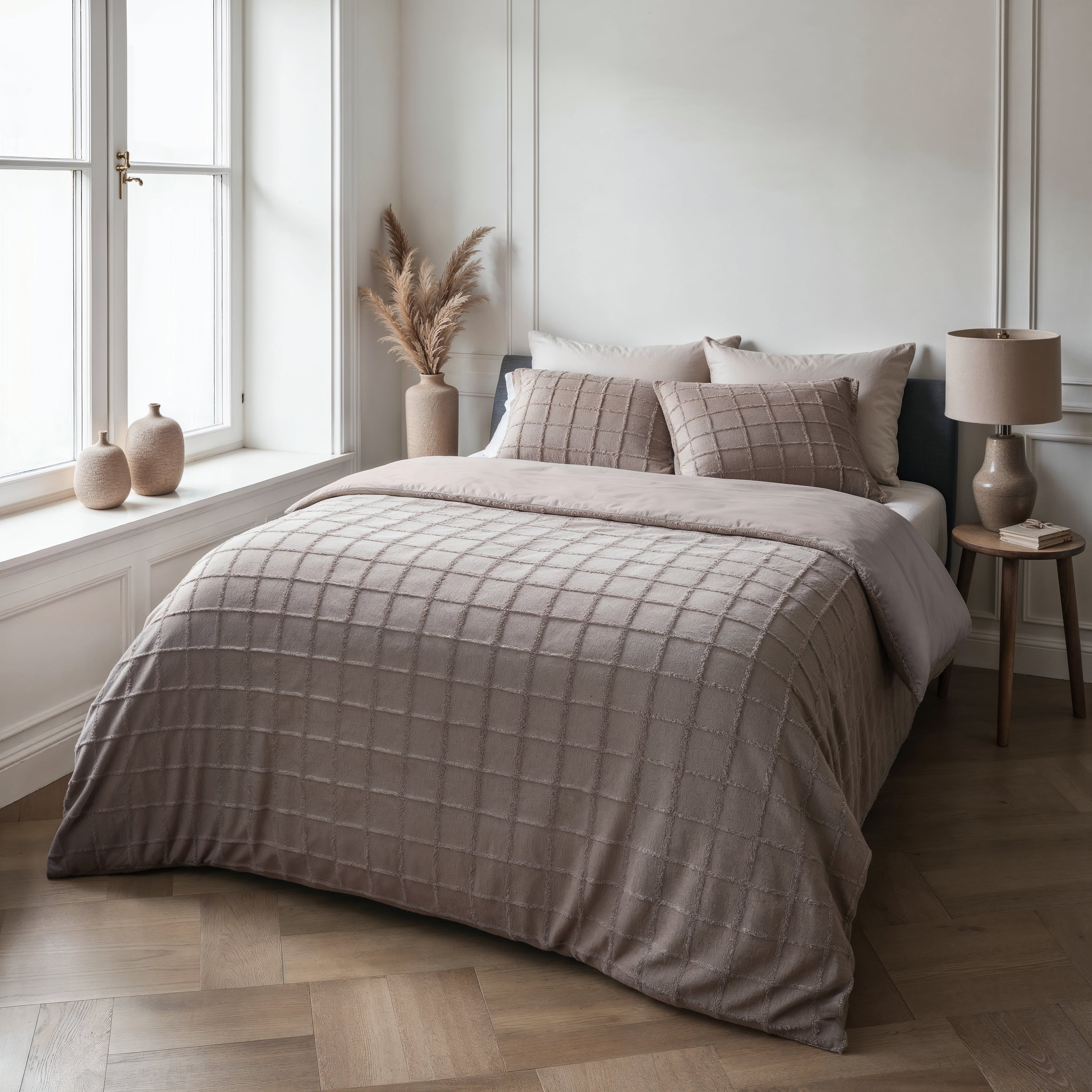 Faux Fur Check Taupe