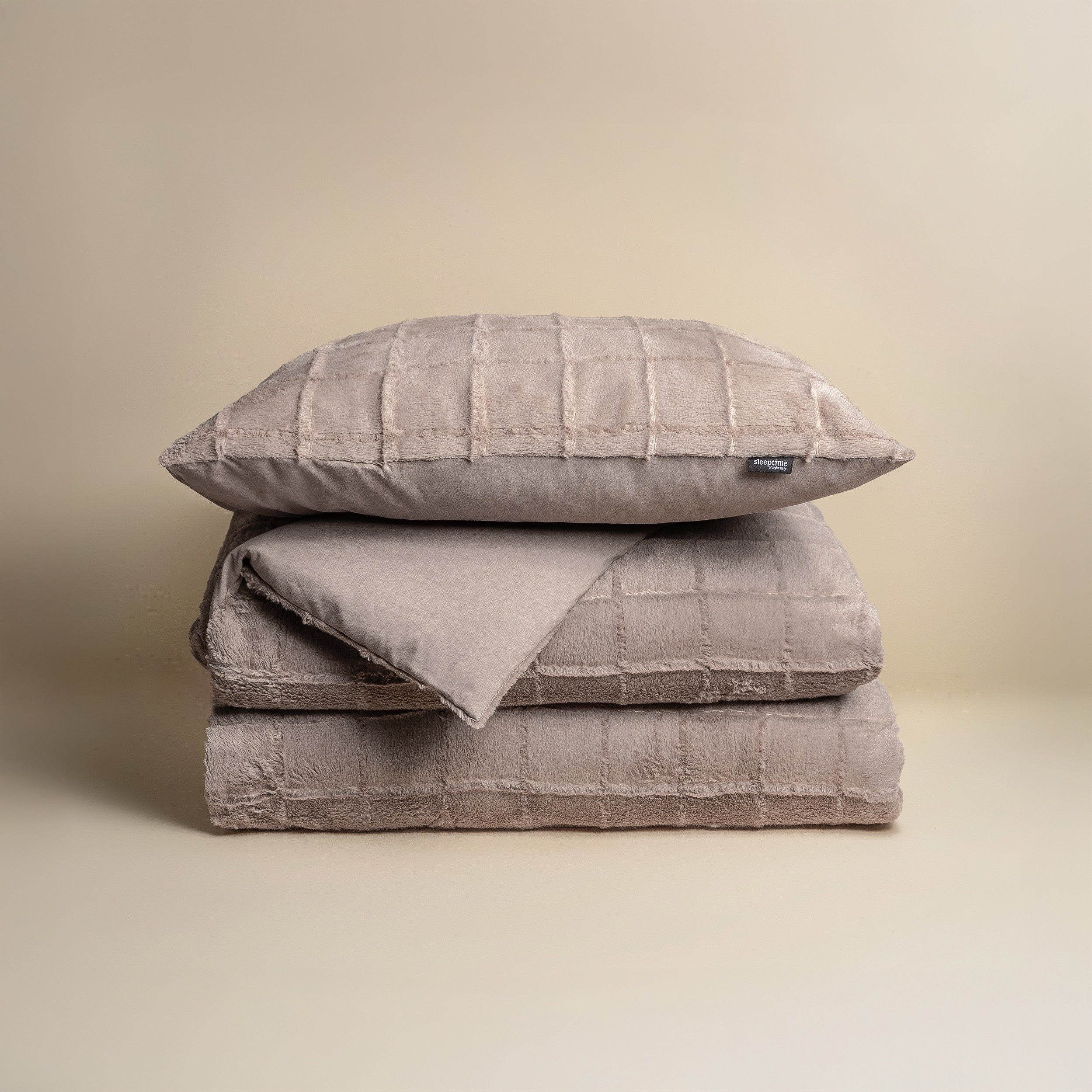 Faux Fur Check Taupe