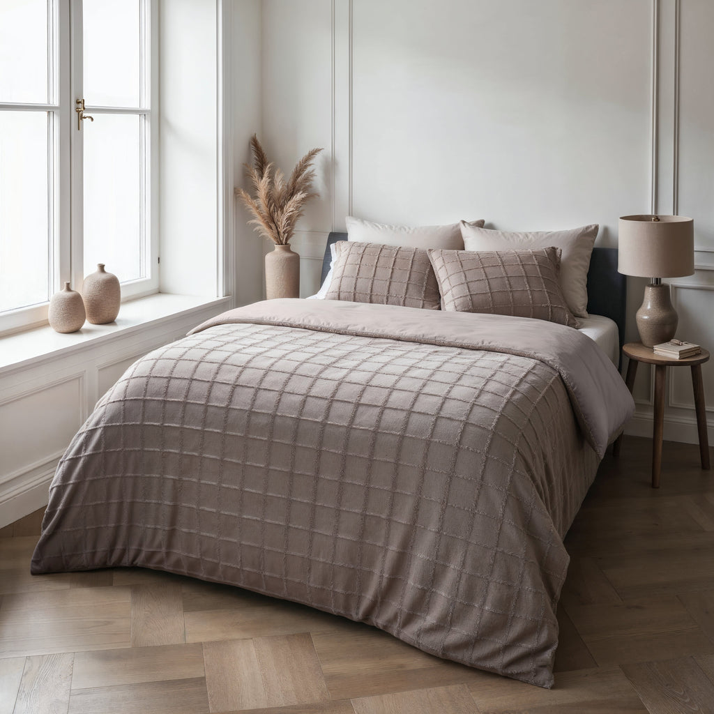 Faux Fur Check Taupe