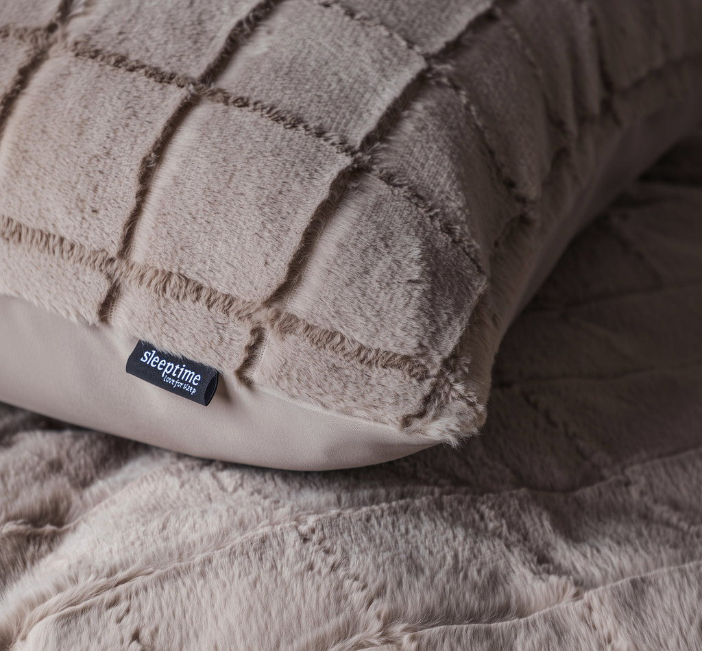 Faux Fur Check Taupe