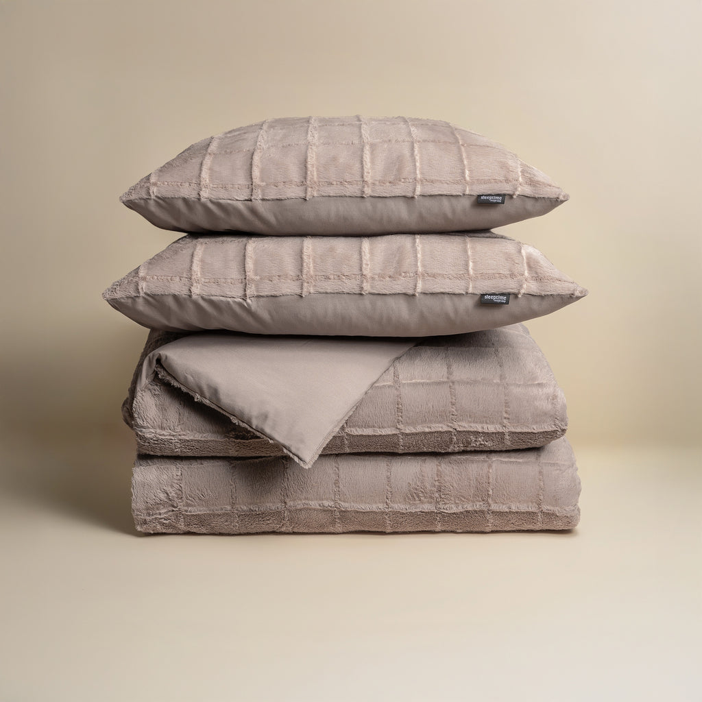 Faux Fur Check Taupe