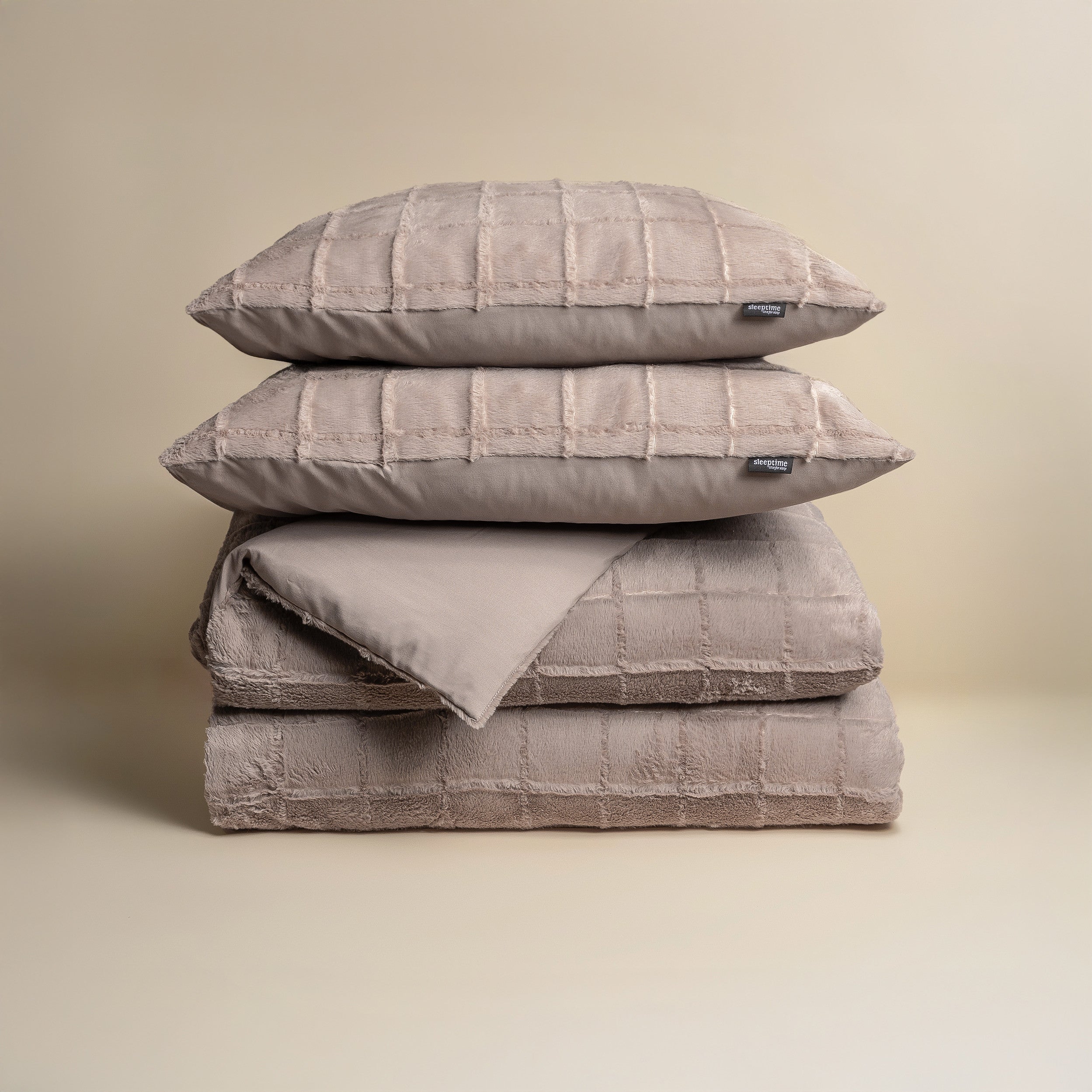 Faux Fur Check Taupe