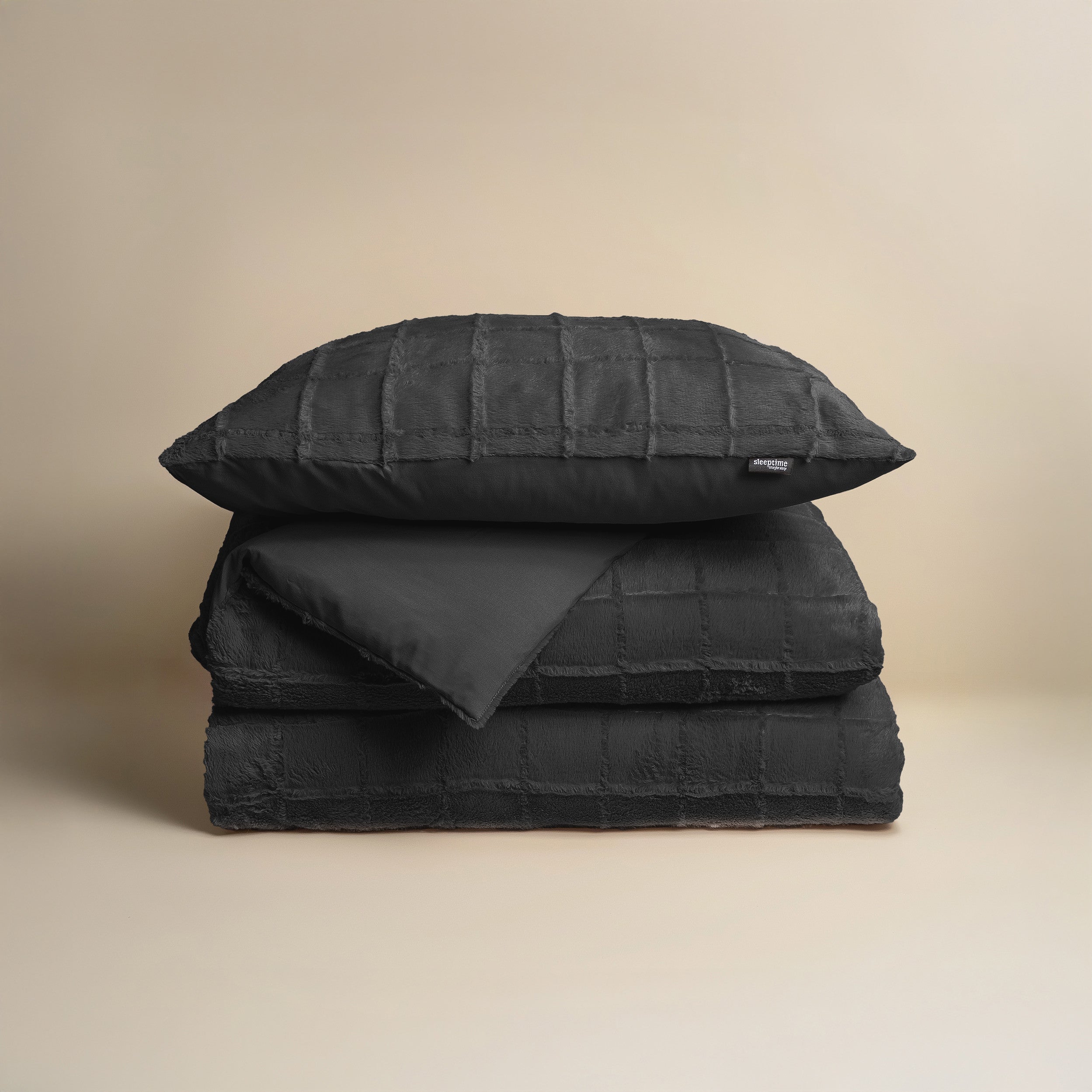 Faux Fur Check Black