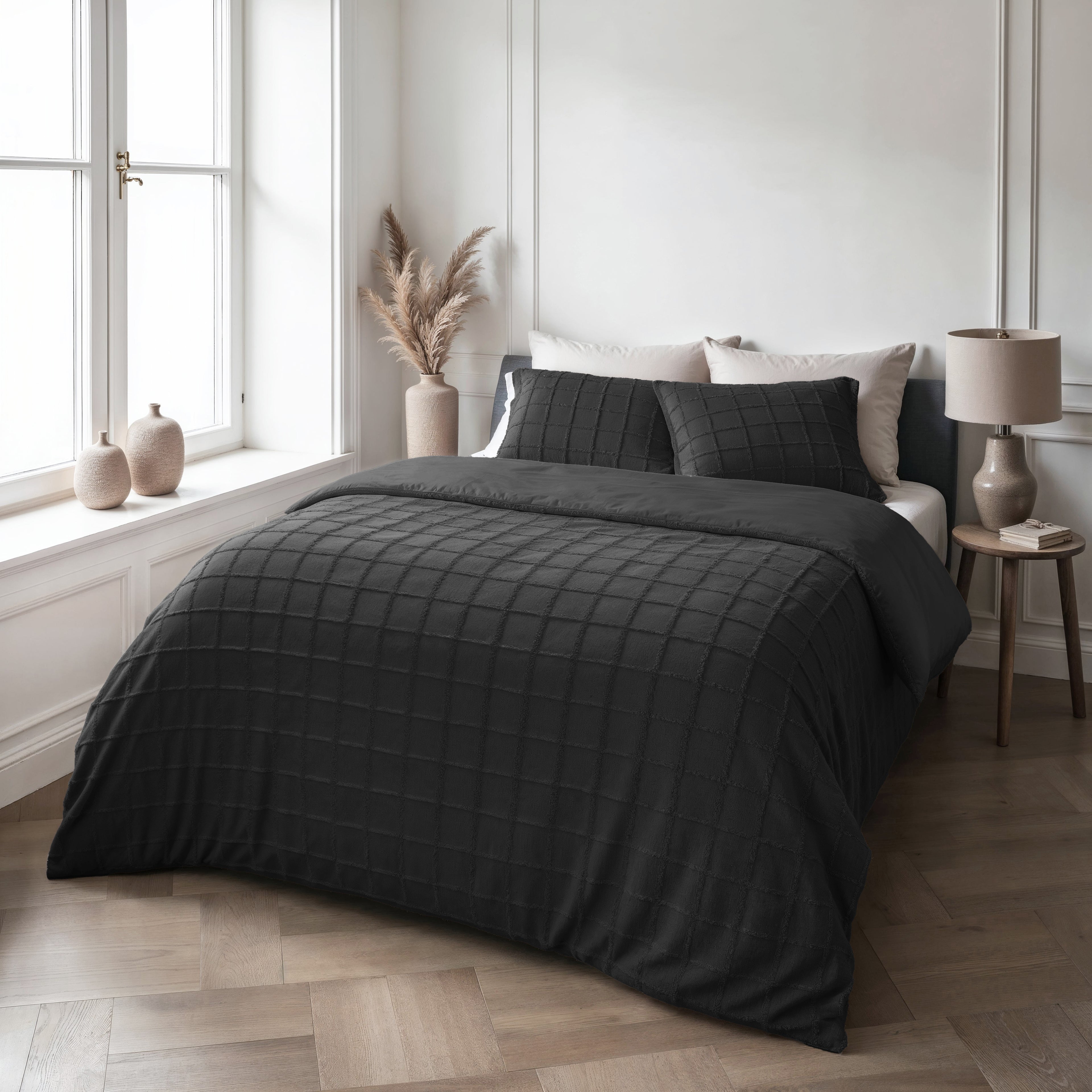 Faux Fur Check Black
