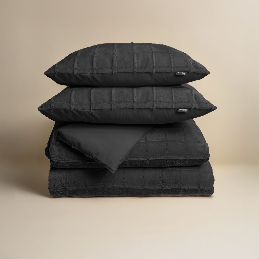 Faux Fur Check Black