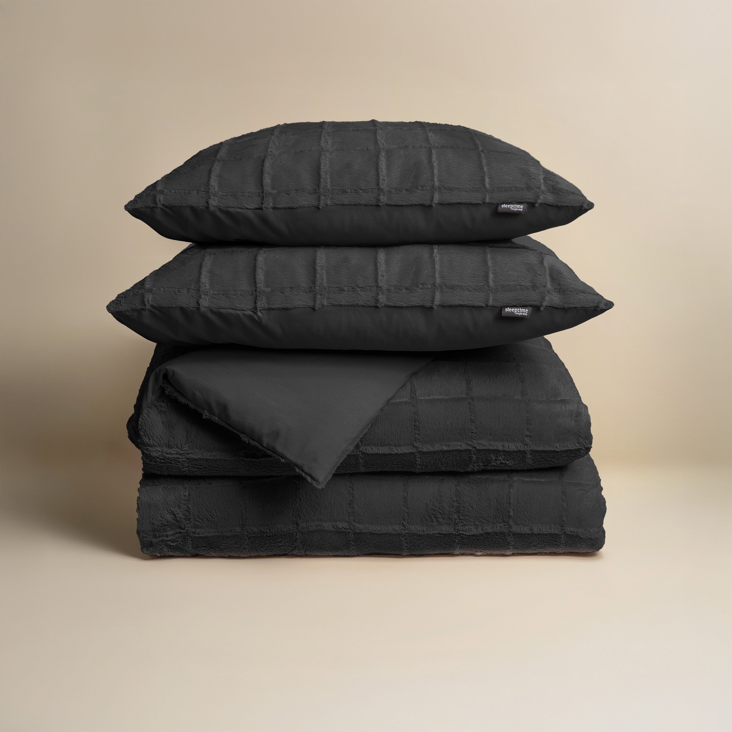 Faux Fur Check Black