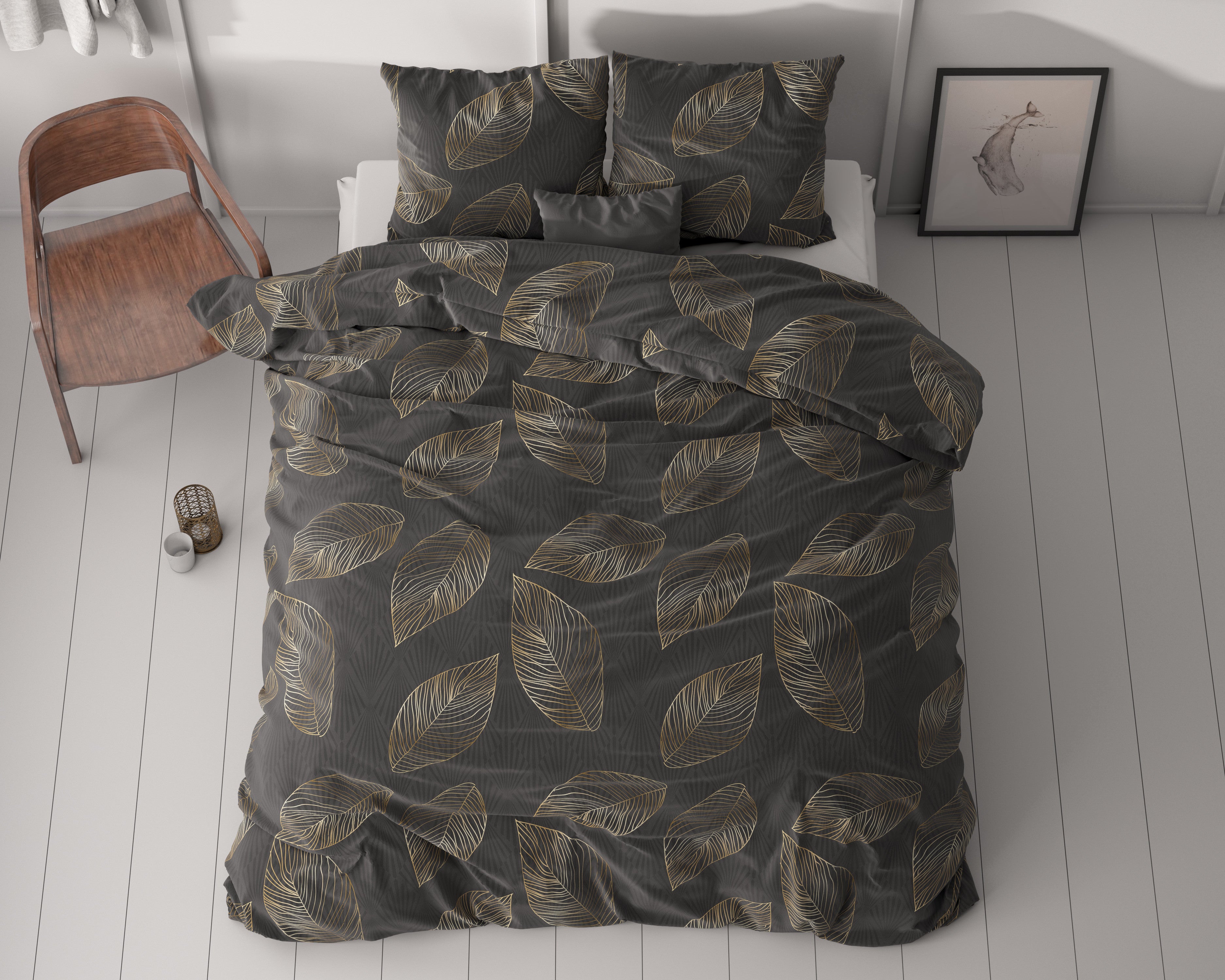 Posteljnina Golden leaf Antracit
