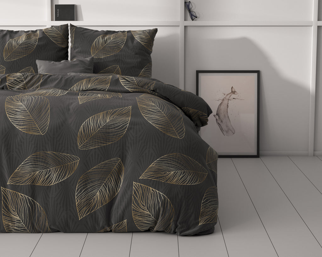 Posteljnina Golden leaf Antracit