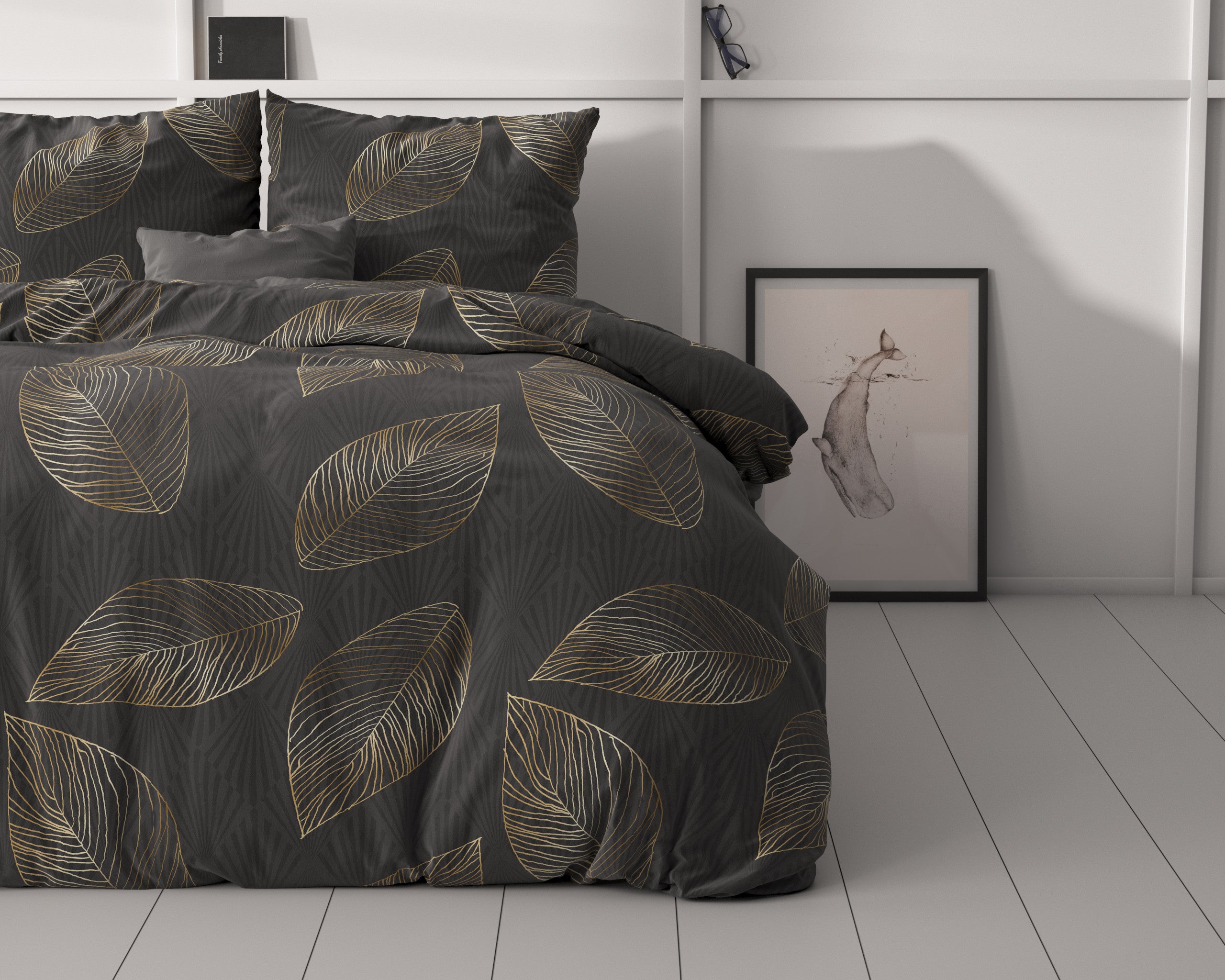 Posteljnina Golden leaf Antracit