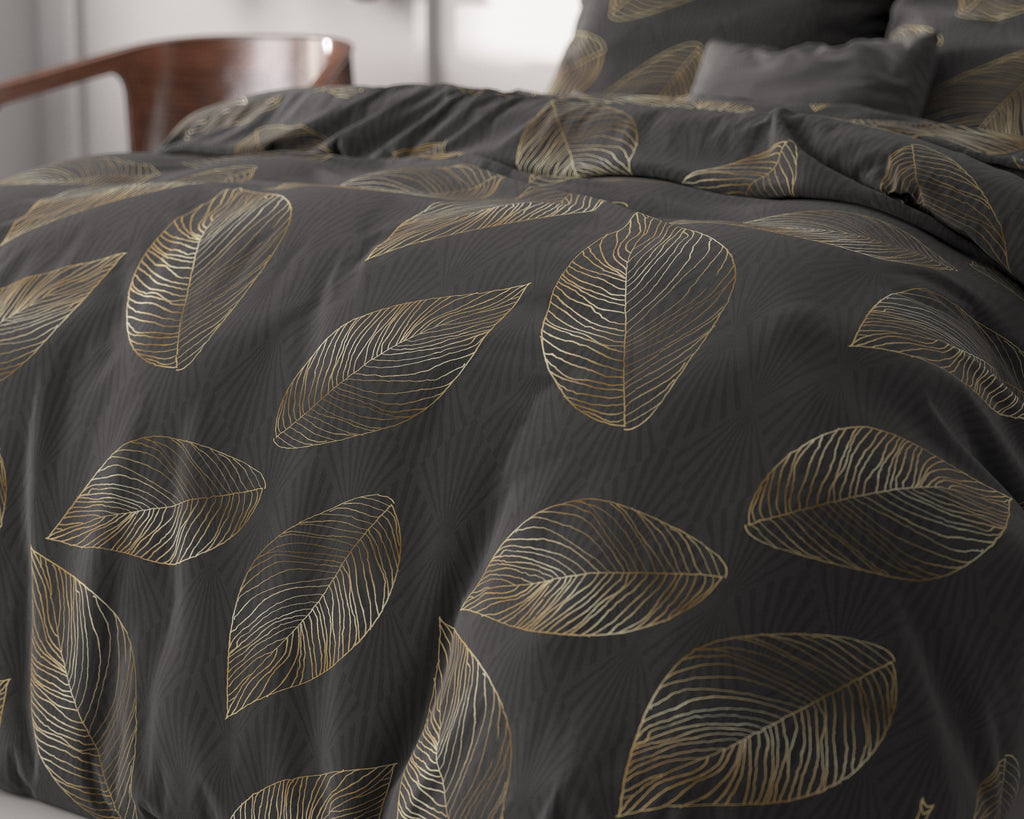 Posteljnina Golden leaf Antracit