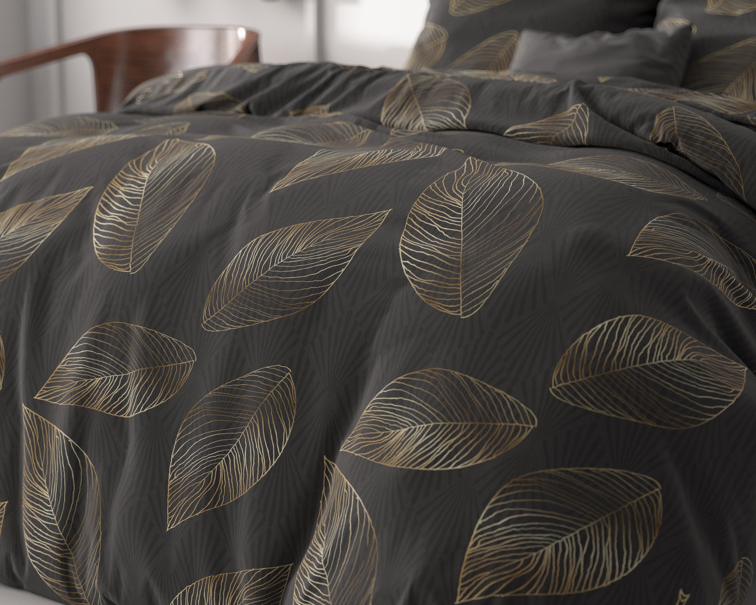 Posteljnina Golden leaf Antracit