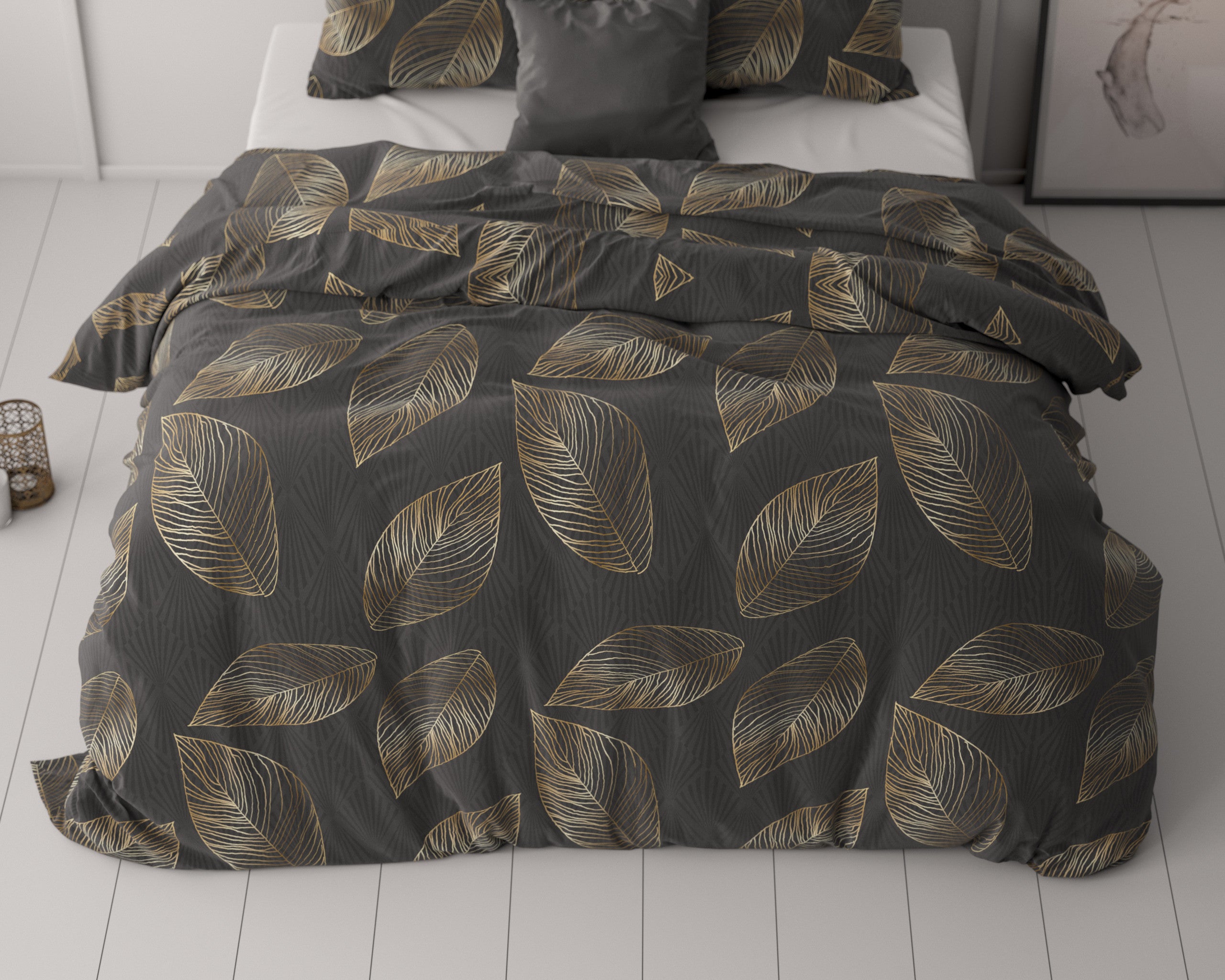 Posteljnina Golden leaf Antracit