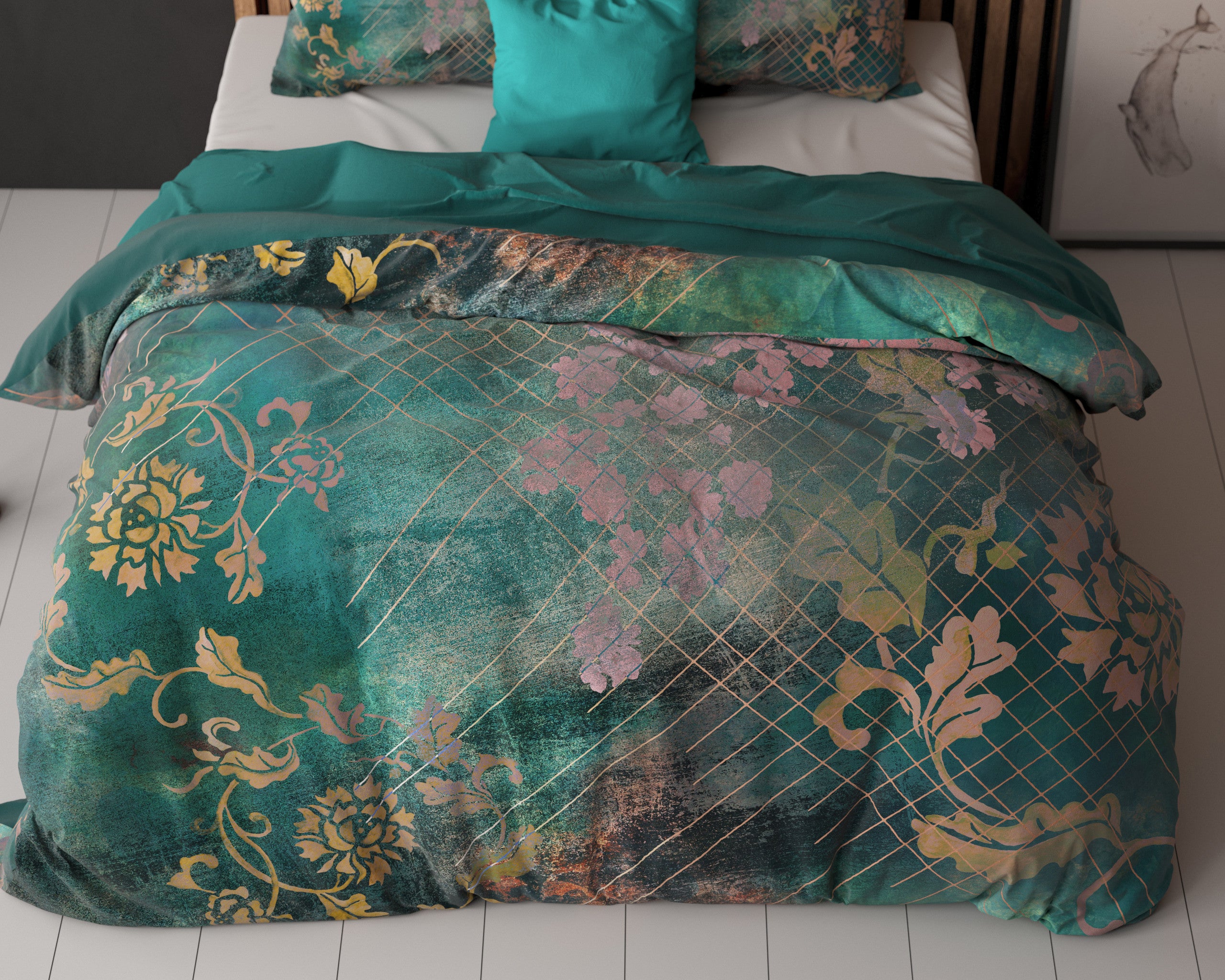 Posteljnina Raddison Flower Zelena