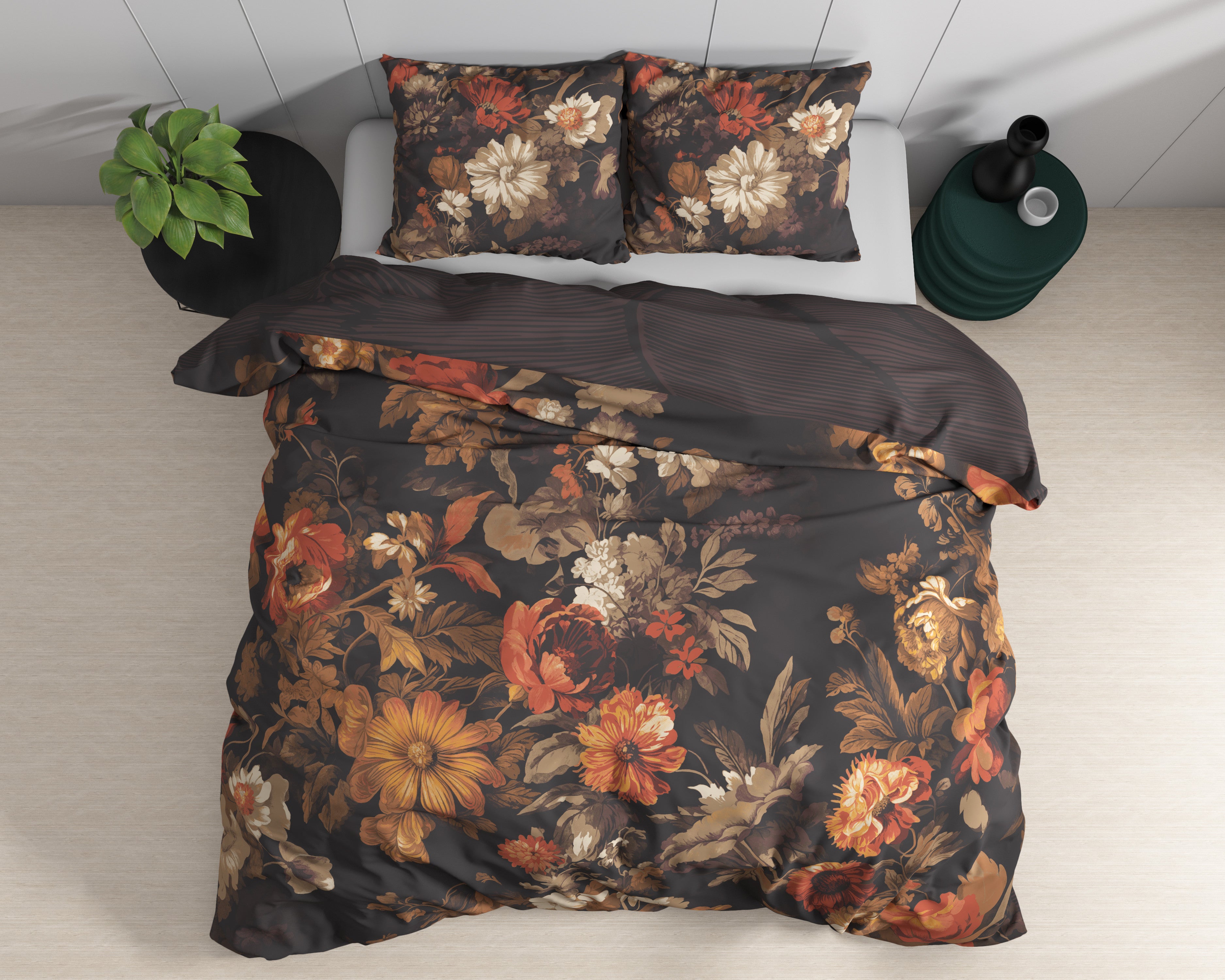 Bombažna posteljnina Art flowers Rjava