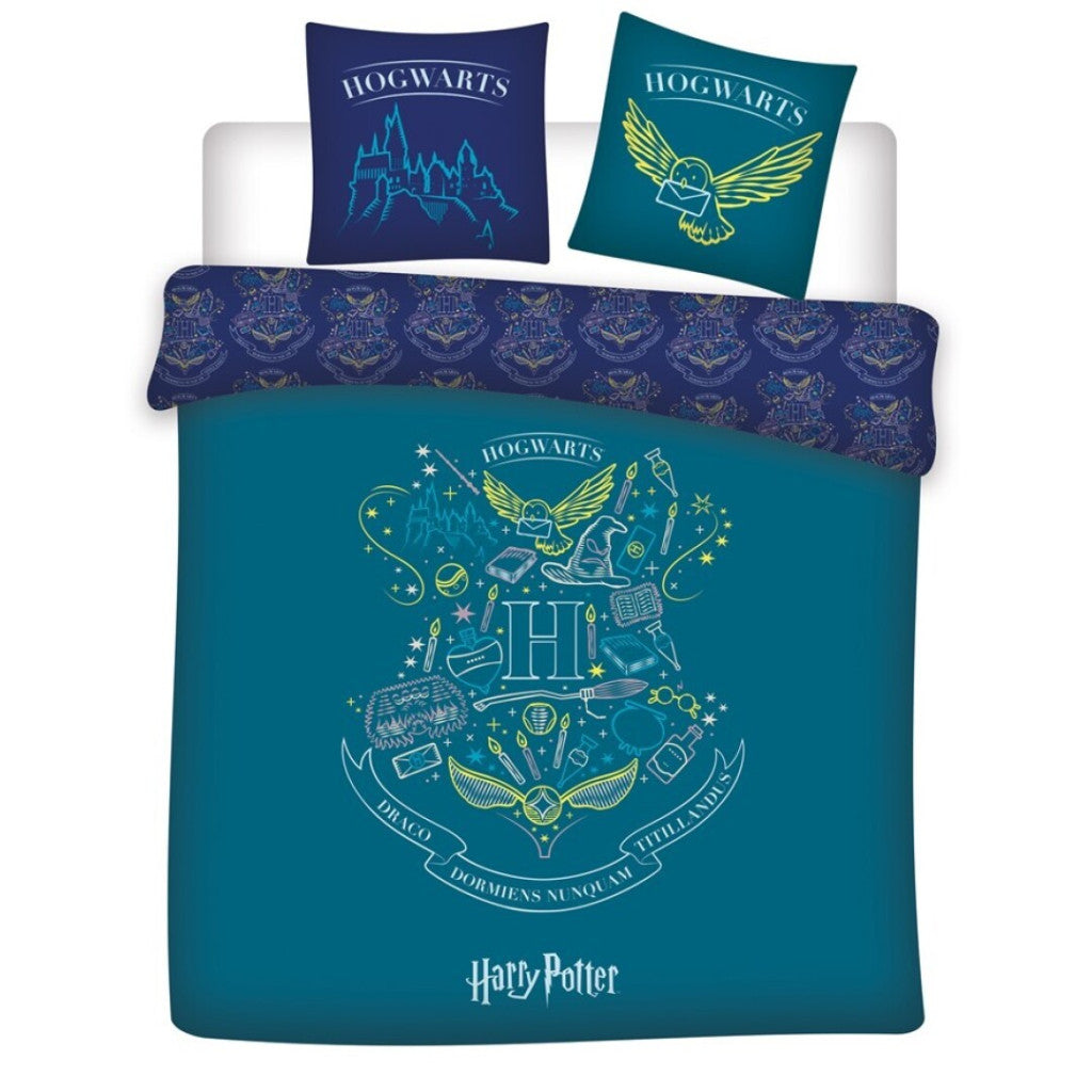 Dvojna prevleka za odejo Harry Potter Blue 240cm—220 cm, 63x63 cm mikrovlaken