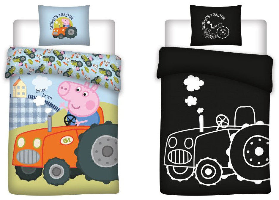 Peppa Pig George's Tractor svetleča otroška posteljnina 100x135cm, 40x60cm