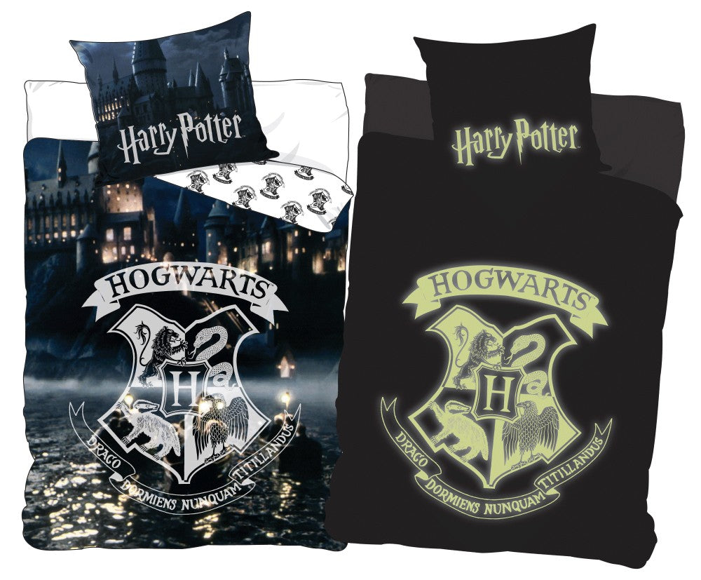Komplet posteljnine Harry Potter Hogwarts, ki se sveti v temi 140cm—200cm, 70cm—90 cm