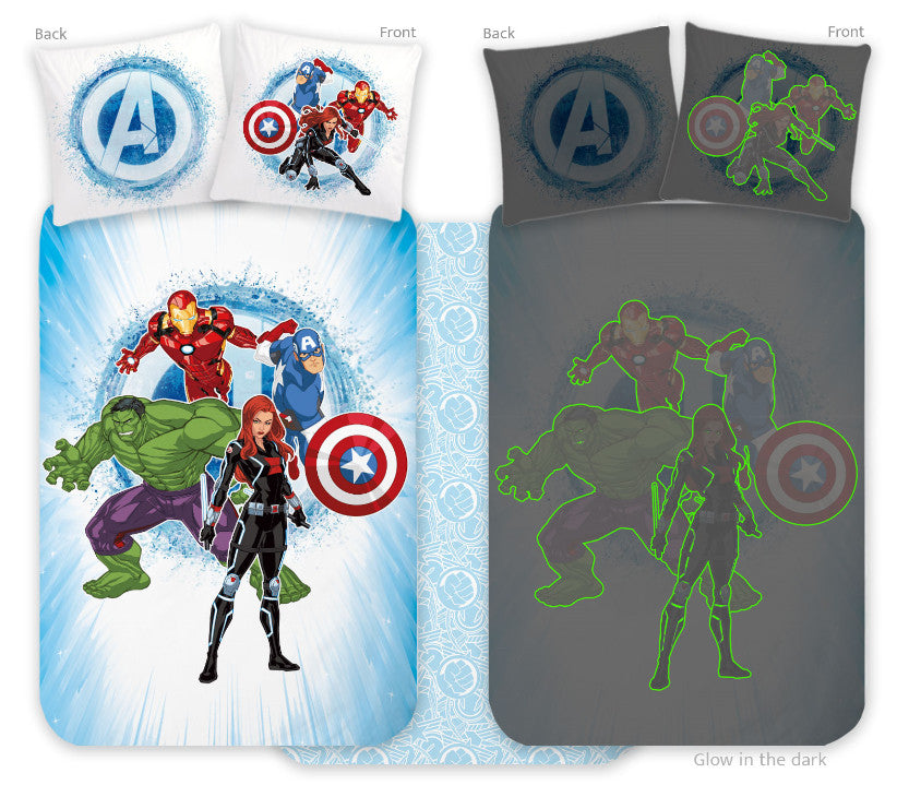 Komplet otroške vrtčevske posteljnine Avengers, ki se sveti v temi, 100x135cm, 40x60cm