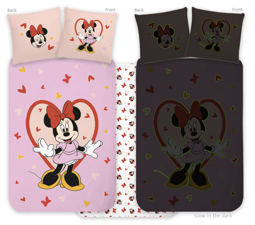 Set otroške posteljnine Disney Minnie Heart, ki se sveti v temi, 100x135cm, 40x60cm
