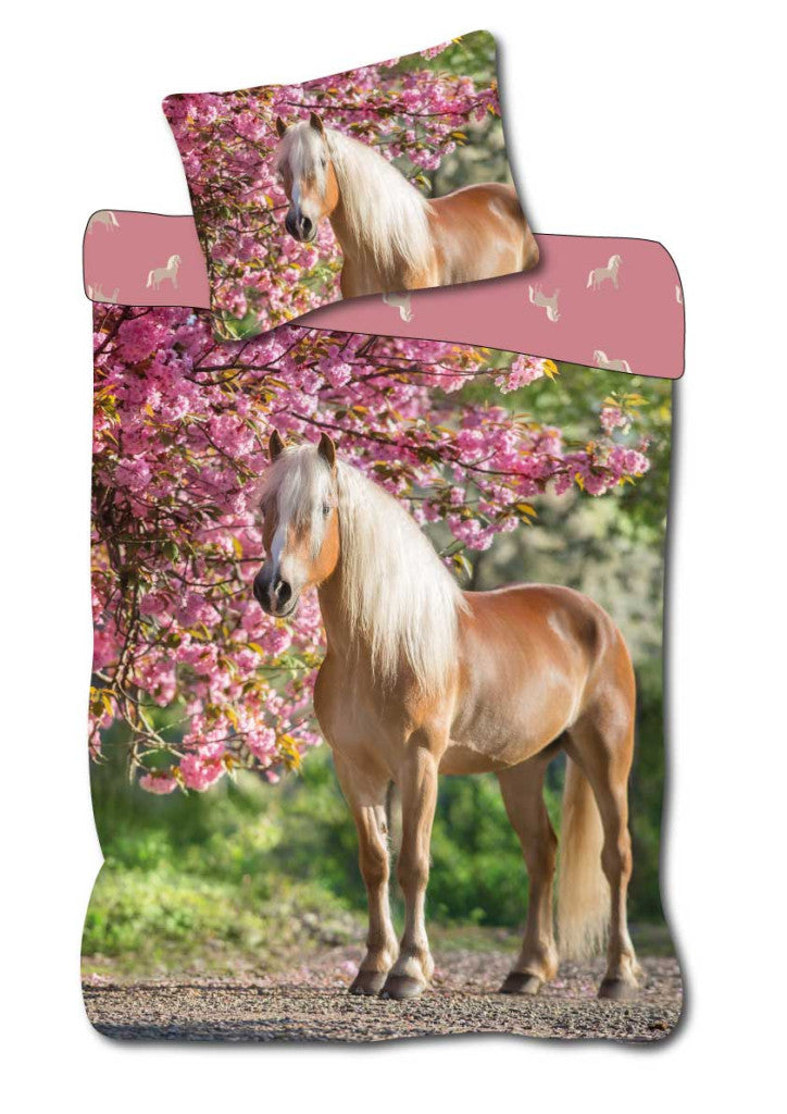 Komplet otroške posteljnine Horses Cherry Blossom 100cm—135cm, 40cm—60cm