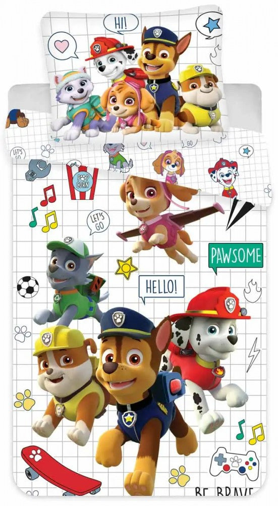 Komplet otroške posteljnine Paw Patrol Grid 100cm—140cm, 40cm—45 cm