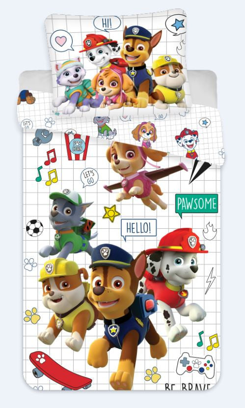 Komplet otroške posteljnine Paw Patrol Grid 100cm—140cm, 40cm—45 cm