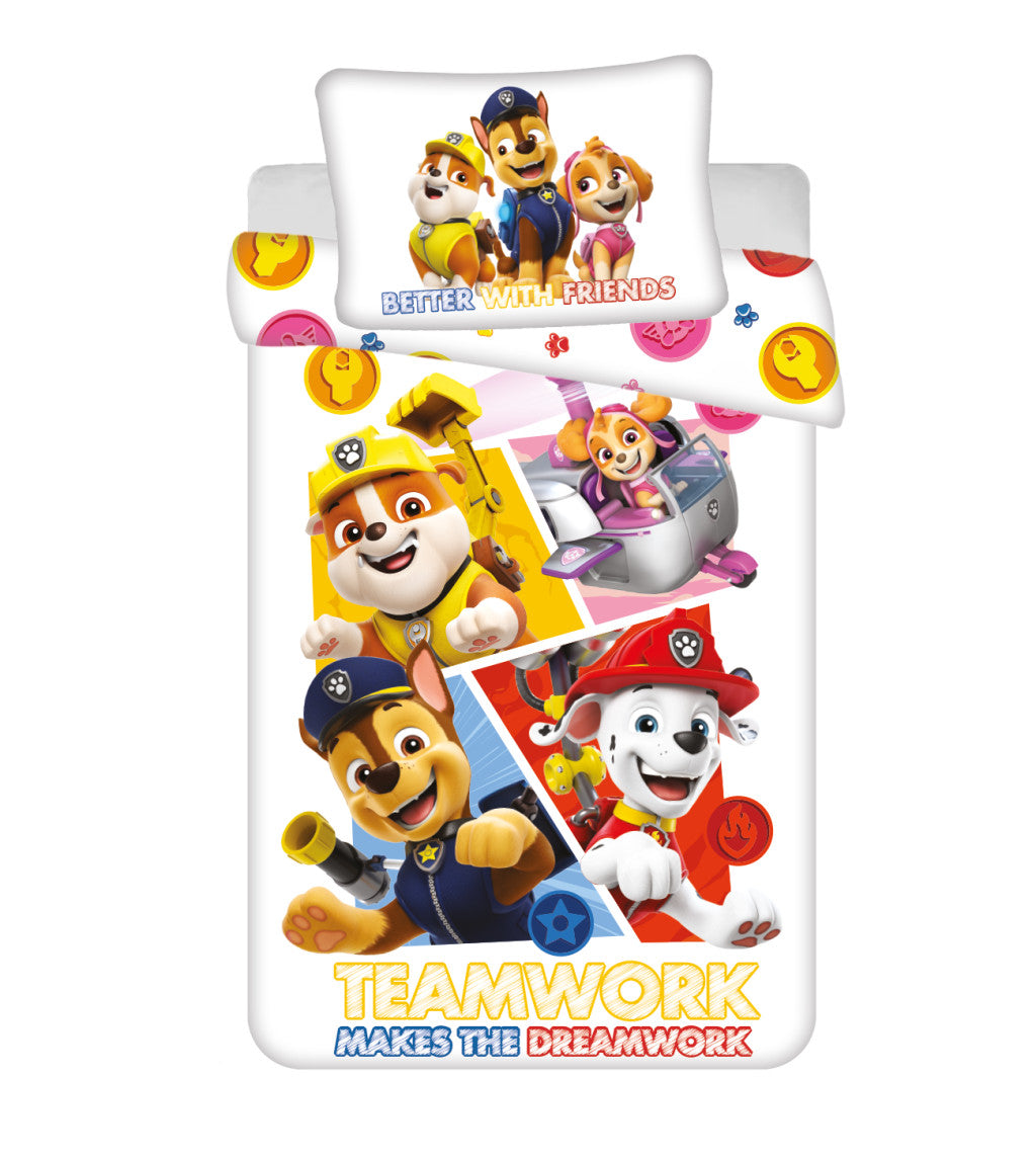 Prevleka za otroško posteljnino Paw Patrol Teamwork 100cm—135cm, 40cm—60 cm