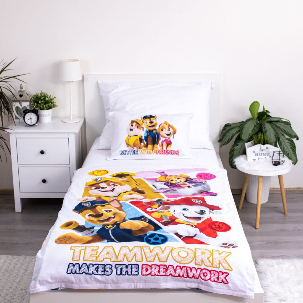 Prevleka za otroško posteljnino Paw Patrol Teamwork 100cm—135cm, 40cm—60 cm