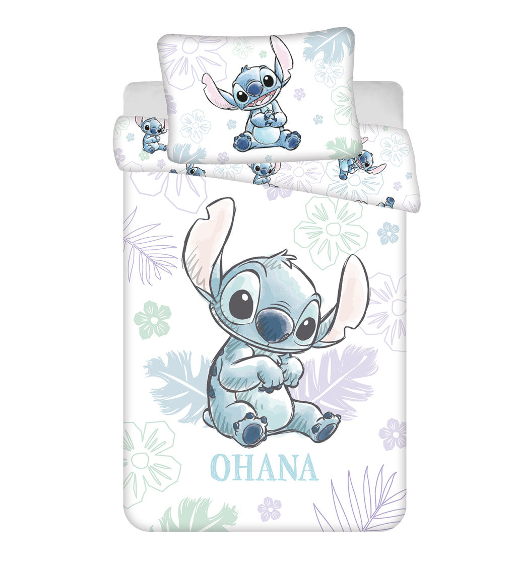 Disney Lilo and Stitch Ohana White Komplet otroške posteljnine 100cm—135 cm, 40cm—60 cm