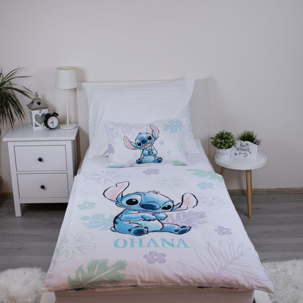 Disney Lilo and Stitch Ohana White Komplet otroške posteljnine 100cm—135 cm, 40cm—60 cm